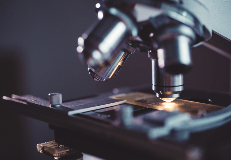 in house lab closeup of microscope